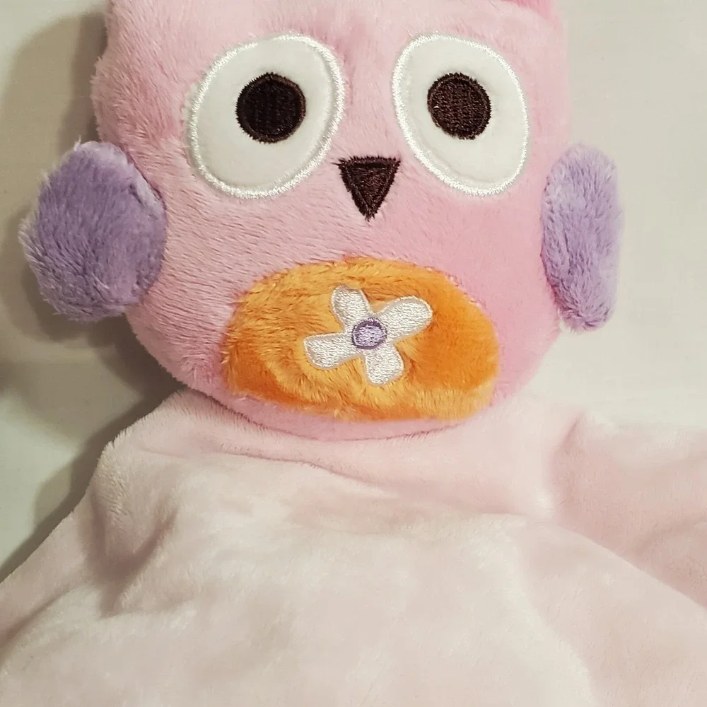 BananaFish Studio Pink Purple Owl Baby Lovey Velour Soft Security Blanket - Picture 16 of 16